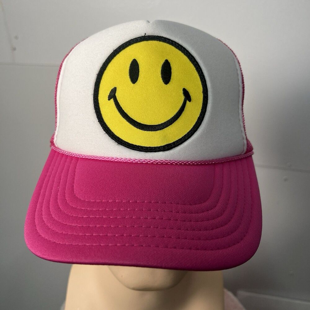 Aviator Nation Hat Cap Snap Back Pink Trucker Mesh Smiley Face Patch unisex